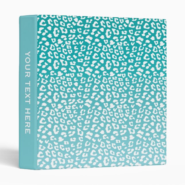 Chic White Leopard Spots on Turquoise Personalized 3 Ring Binder (Front/Spine)