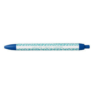 Chic White Leopard Spots on Turquoise Personalized Pen