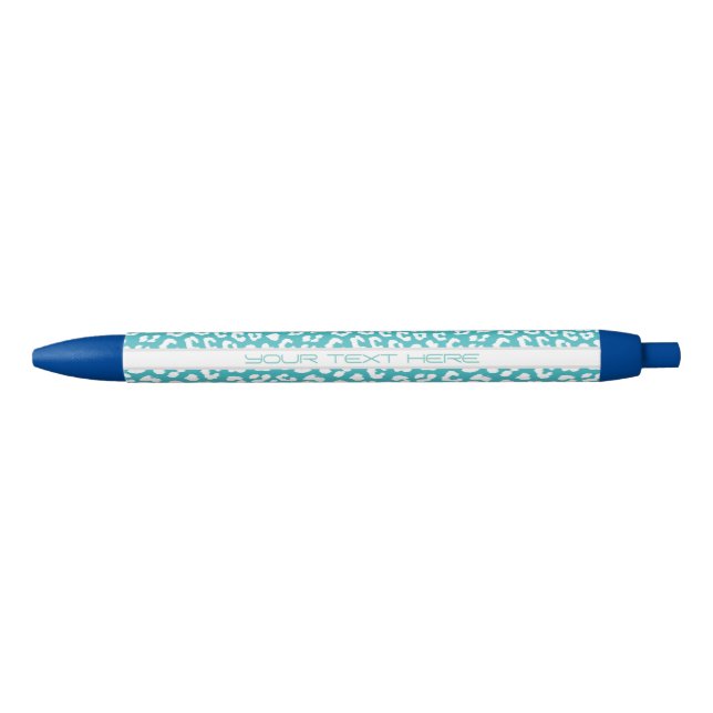 Chic White Leopard Spots on Turquoise Personalized Pen (Front)