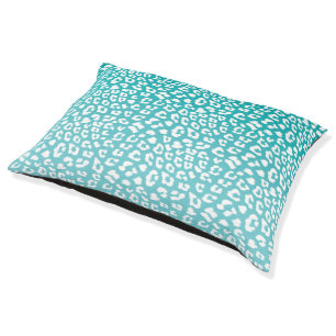 Chic White Leopard Spots on Turquoise Pet Bed