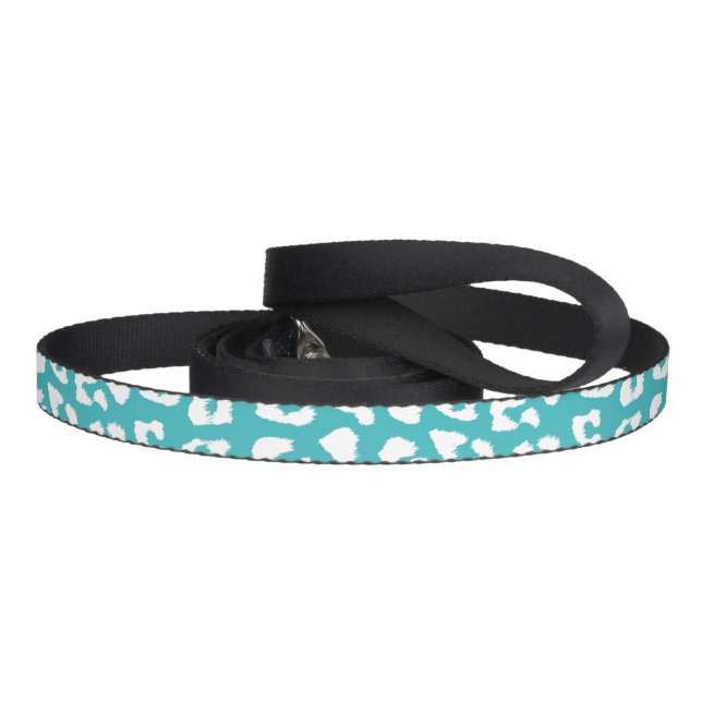 Chic White Leopard Spots on Turquoise Pet Leash (Handle)