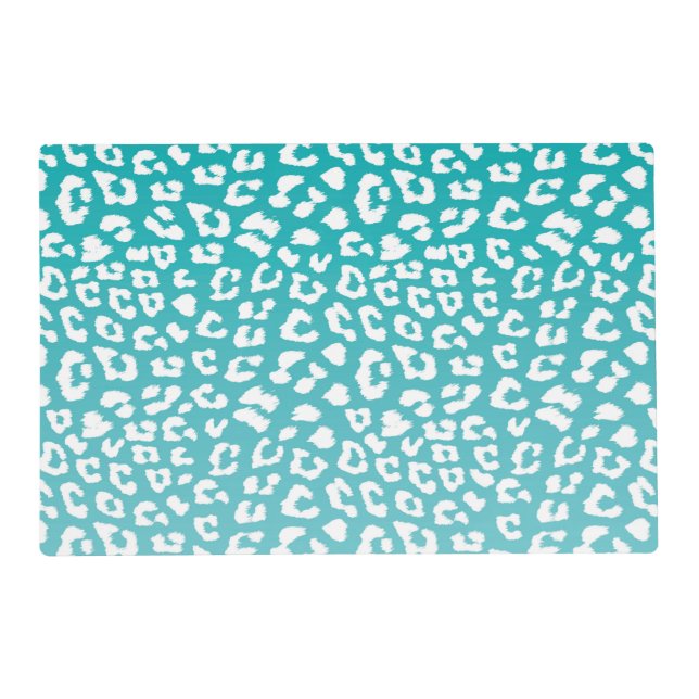 Chic White Leopard Spots on Turquoise Placemat (Front)