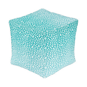 Chic White Leopard Spots on Turquoise Pouf