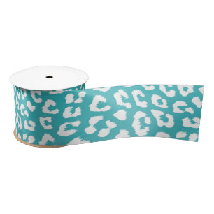 Chic White Leopard Spots on Turquoise Satin Ribbon
