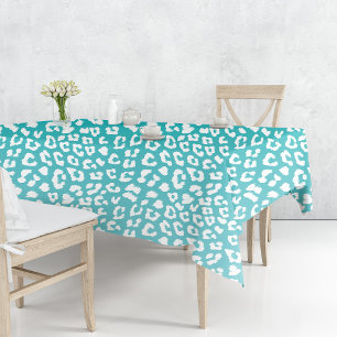 Chic White Leopard Spots on Turquoise Tablecloth