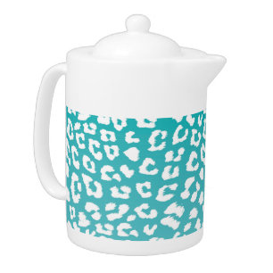 Chic White Leopard Spots on Turquoise Teapot