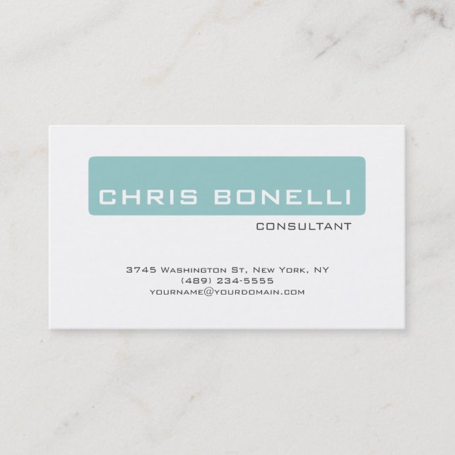 Chic White Light Blue Trendy Business Card (Front)