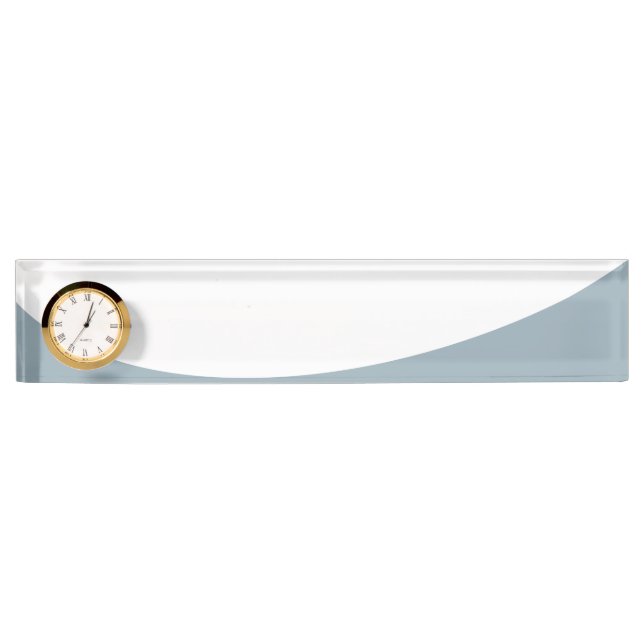 Chic White Light Slate Flowing Modern Curve Clock Desk Name Plate (Front)