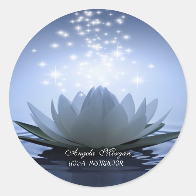 Chic White Lotus Blue Classic Round Sticker (Front)