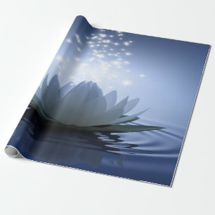 Chic White Lotus Blue Wrapping Paper