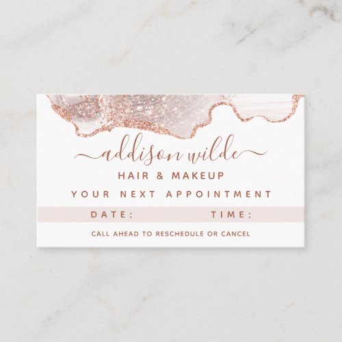 Chic White Marble Agate Rose Gold Appointment Card