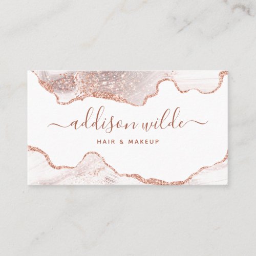 Chic White Marble Agate Rose Gold Glitter  Business Card