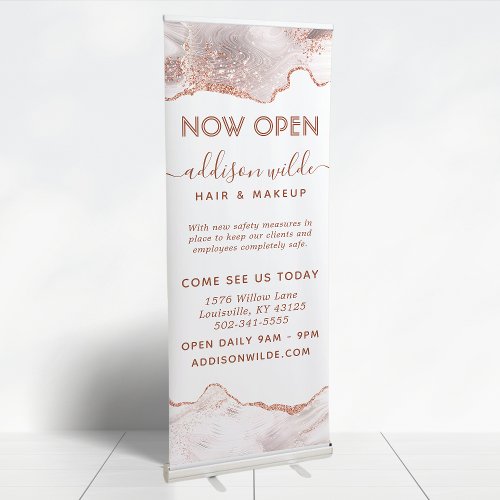 Chic White Marble Agate Rose Gold Glitter Business Retractable Banner