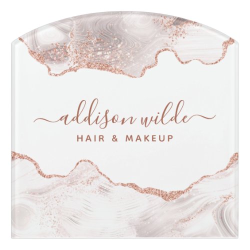 Chic White Marble Agate Rose Gold Glitter  Door Sign