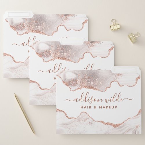 Chic White Marble Agate Rose Gold Glitter  File Folder