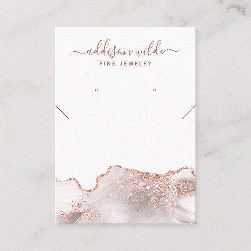 Chic White Marble Agate Rose Gold Glitter Jewelry  Business Card