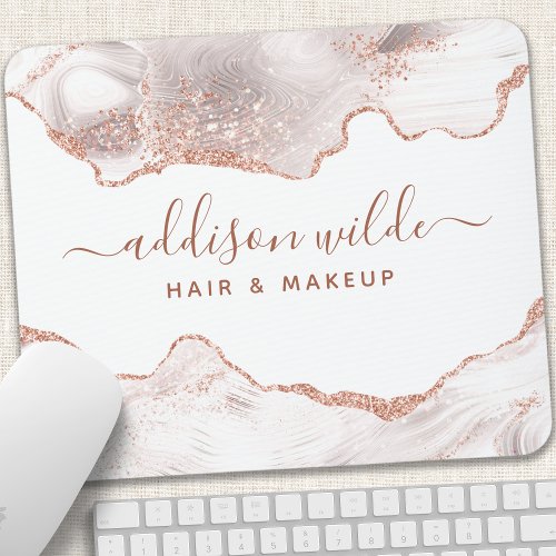 Chic White Marble Agate Rose Gold Glitter Mouse Pad