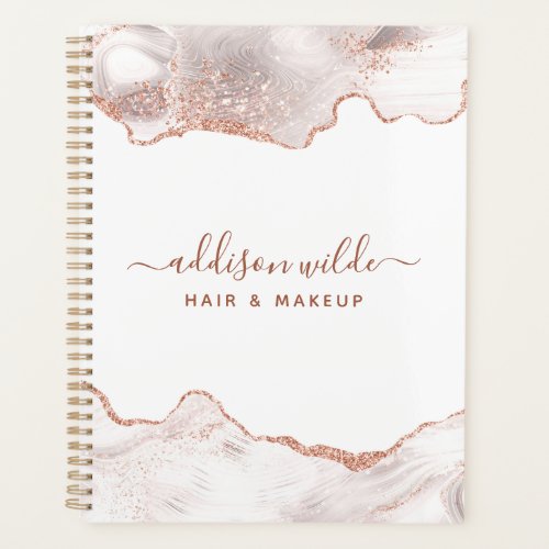 Chic White Marble Agate Rose Gold Glitter Planner