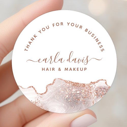 Chic White Marble Agate Rose Gold Glitter Thanks Classic Round Sticker