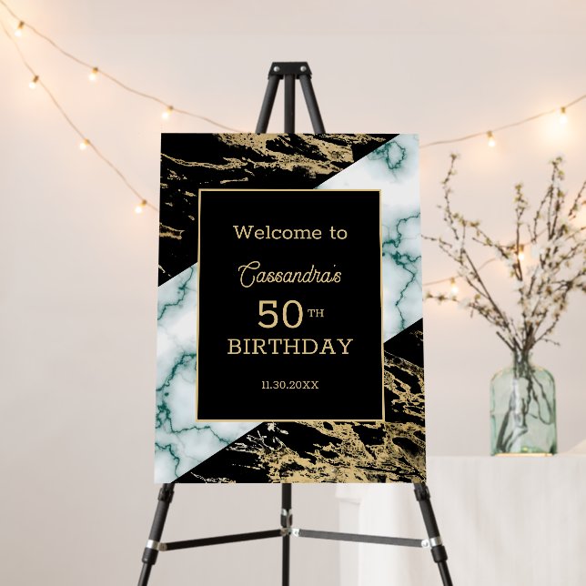Chic White Marble Gold Foil Paint Texture Birthday Foam Board (In Situ (Stand))