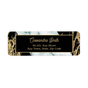 Chic White Marble Gold Foil Paint Texture Birthday Label
