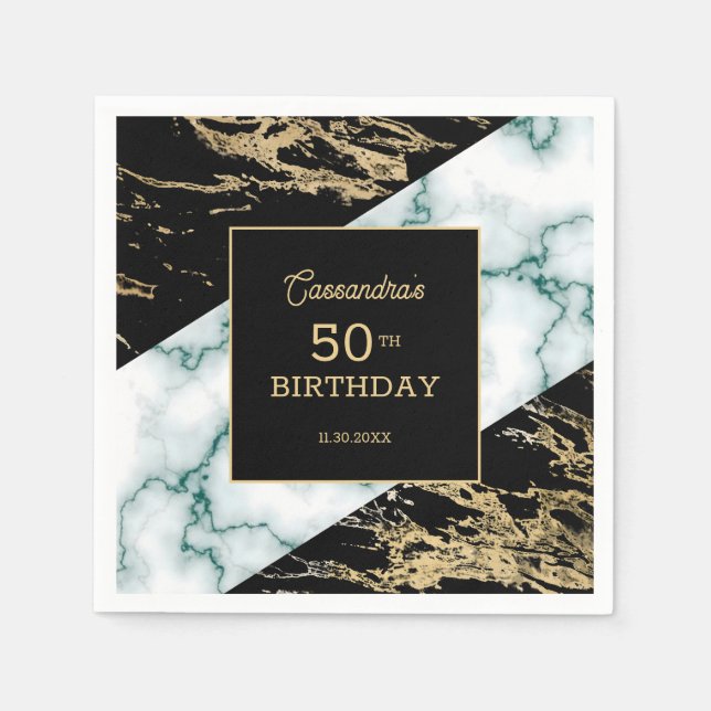 Chic White Marble Gold Foil Paint Texture Birthday Napkins (Front)