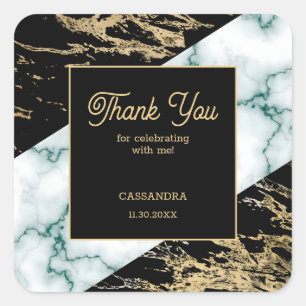 Chic White Marble Gold Foil Paint Texture Birthday Square Sticker
