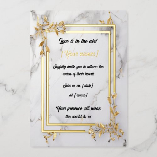 Chic White Marble  Gold Frame Wedding Invitation