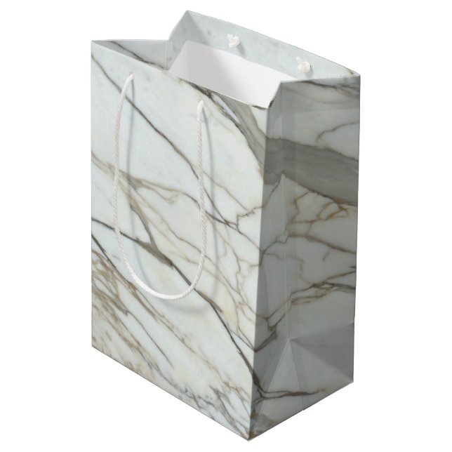 Chic white marble, granite texture medium gift bag (Back Angled)