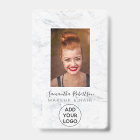 Chic white marble logo employee photo pass
