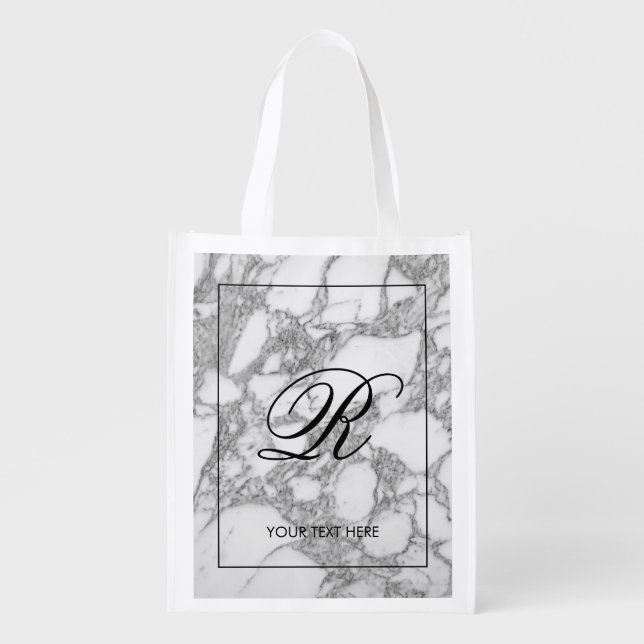 Chic white marble stone reusable wedding tote bag (Front)
