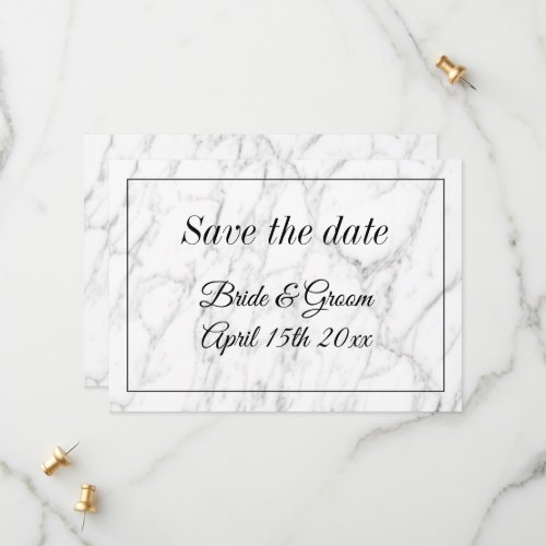 Chic white marble stone save the date wedding card