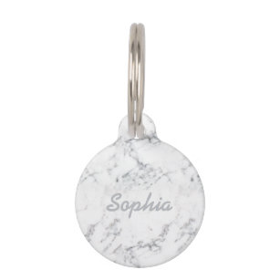 Chic White Marble Texture Look & Custom Pet Name Pet ID Tag