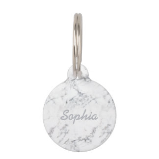 Chic White Marble Texture Look &amp; Custom Pet Name Pet ID Tag