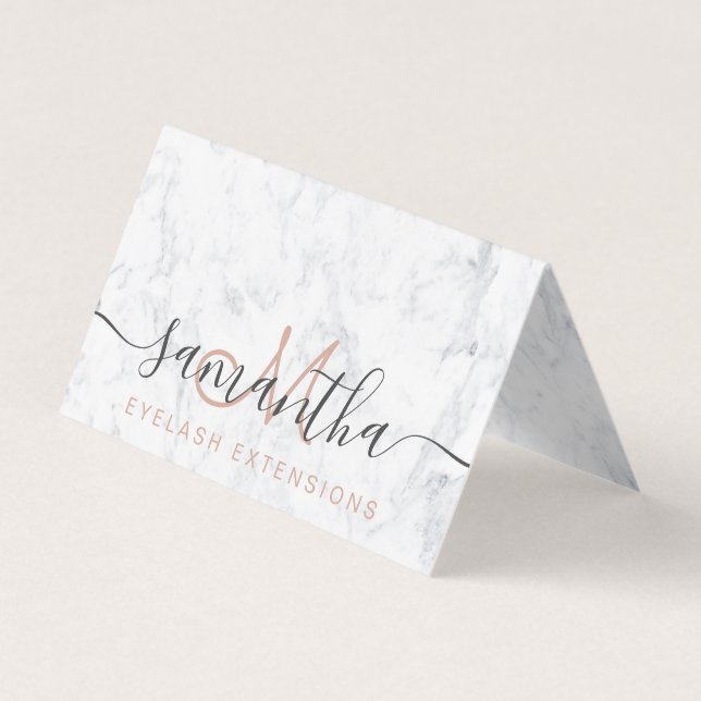 chic white marble trendy eye aftercare business card (Front)