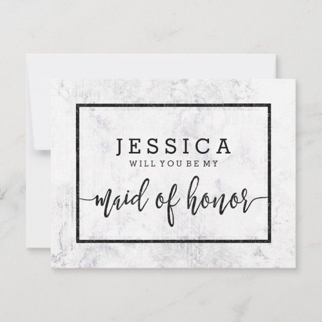 Chic White Marble Will You Be My Maid of Honor Invitation (Front)