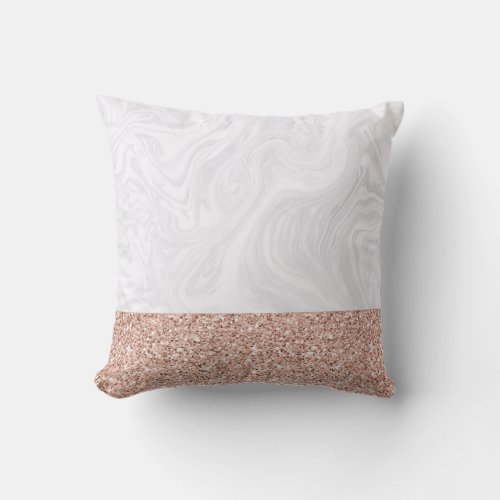 Chic White Marble with Pink Faux Rose Gold Glitter Throw Pillow