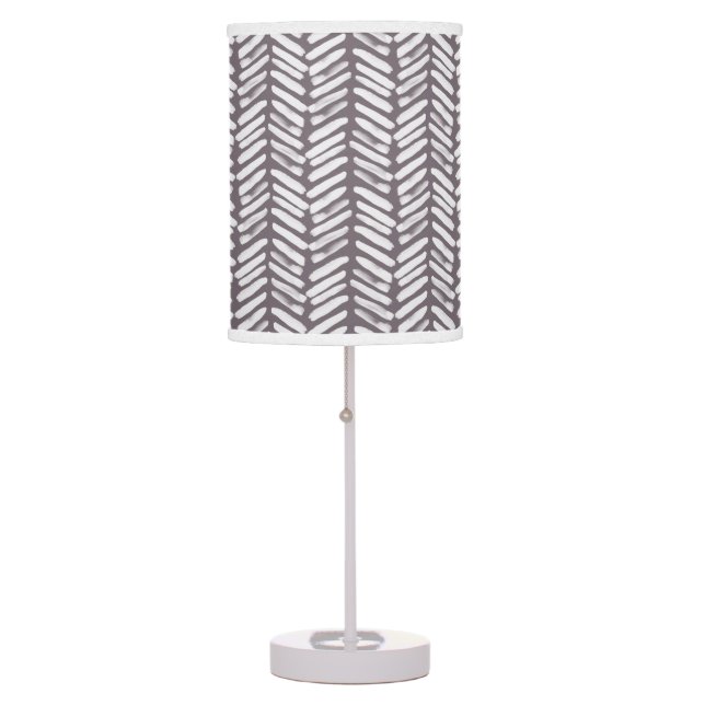 Chic White Mauve Taupe Gray Abstract Chevron Art Table Lamp (Front)