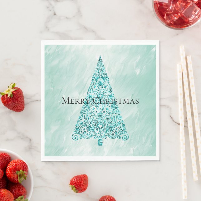 Chic White Mint Christmas Tree  Napkins (Insitu)