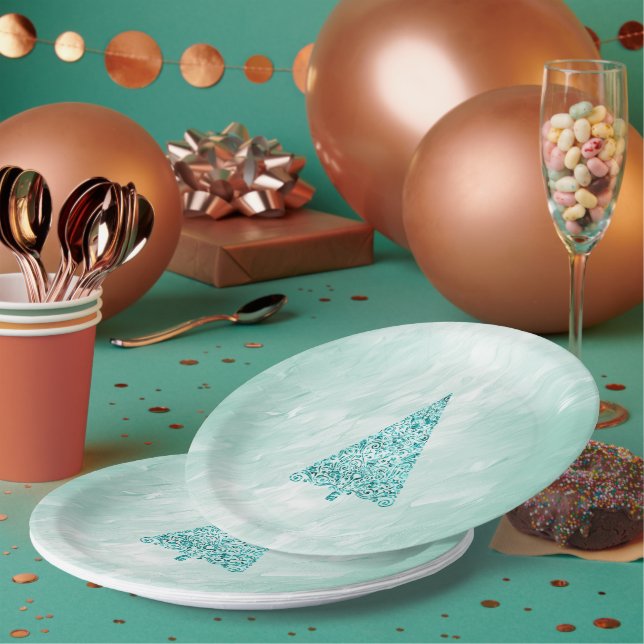 Chic White Mint Christmas Tree  Paper Plates (Multi)