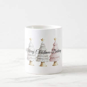 Chic White Mint Pink Christmas Trees Coffee Mug