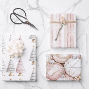 Chic White Mint Pink Christmas Trees Wrapping Paper Sheets