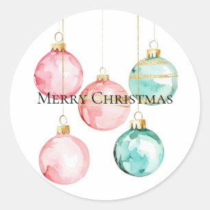 Chic White Mint Pink Gold Christmas Ornaments Classic Round Sticker