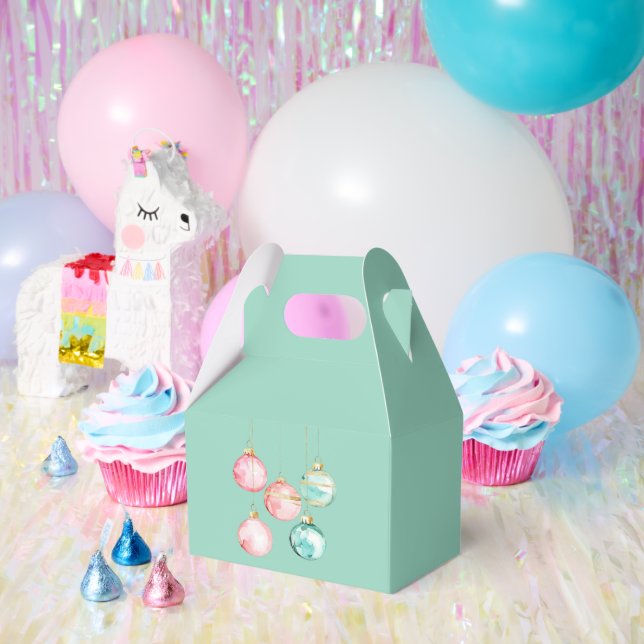 Chic White Mint Pink Gold Christmas Ornaments Favor Boxes (Party)