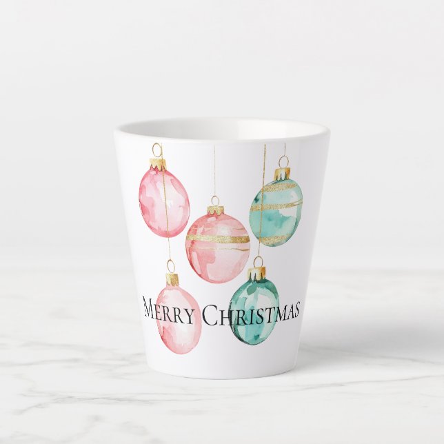 Chic White Mint Pink Gold Christmas Ornaments Latte Mug (Front)
