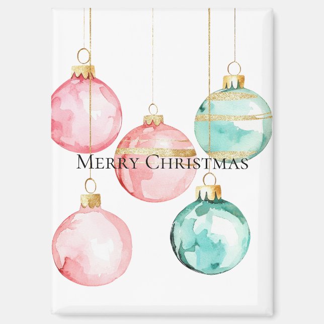 Chic White Mint Pink Gold Christmas Ornaments Magnet (Front)