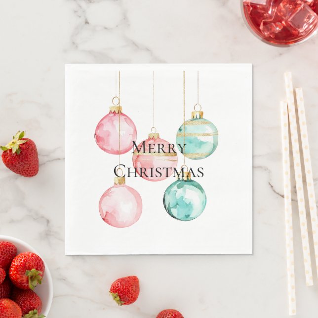 Chic White Mint Pink Gold Christmas Ornaments Napkins (Insitu)