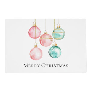 Chic White Mint Pink Gold Christmas Ornaments Placemat