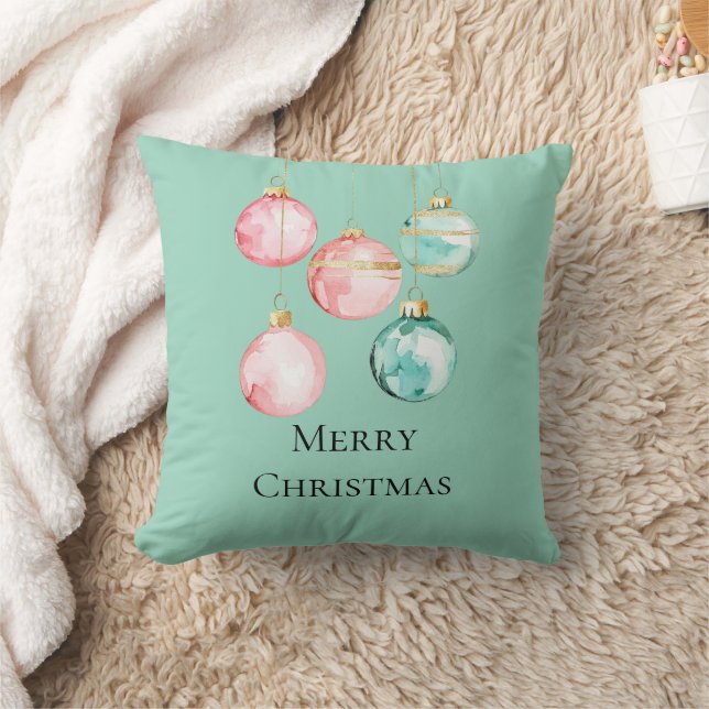 Chic White Mint Pink Gold Christmas Ornaments Throw Pillow (Blanket)