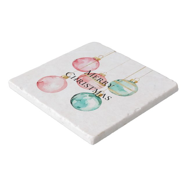 Chic White Mint Pink Gold Christmas Ornaments Trivet (Corner)